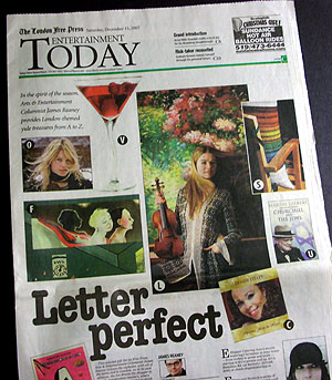 London Free Press page with lots of things tagged by letters
