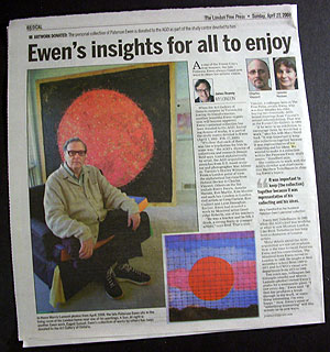 Page of London Free Press with Ewen, Vincent, Hassan photos, and Ewen's painting