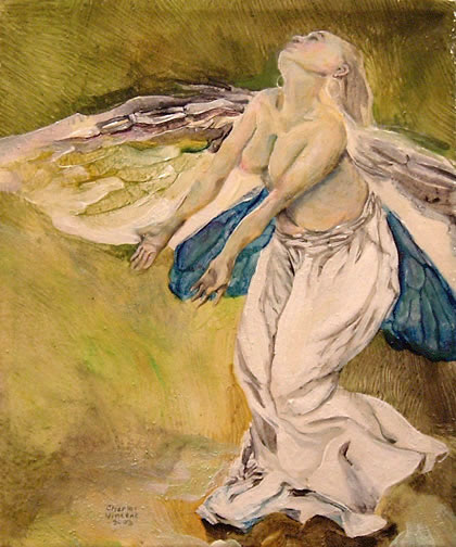 Charles Vincnet - The Giving Dance - A winged woman dances, extending her arms forward.